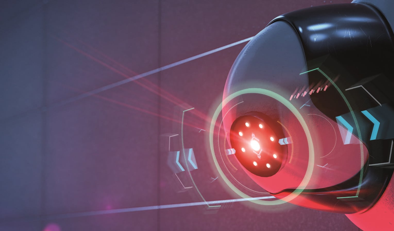 Image abstraite d'un robot avec un oeil rouge